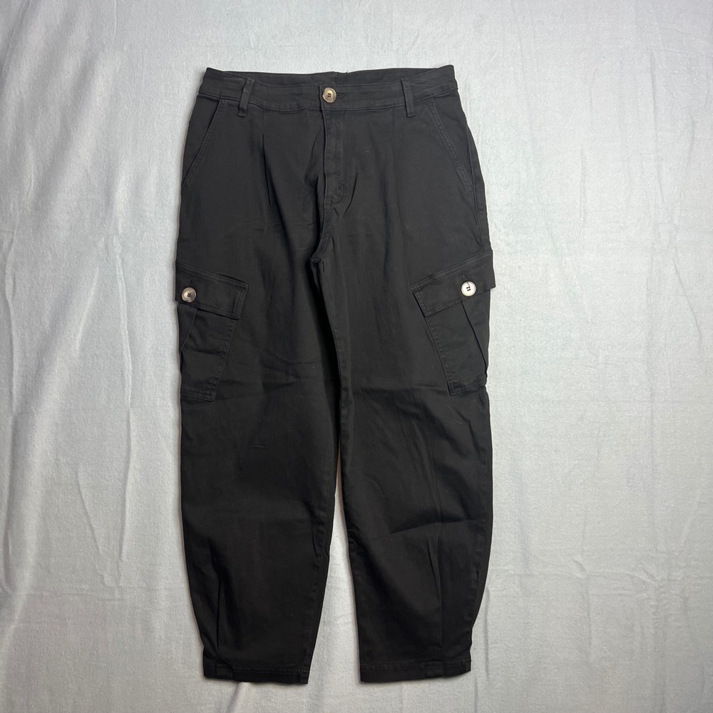 Anthropologie AMADI Black Cargo Crop Pant Size M Utility Lantern Balloon Leg NEW